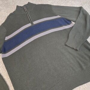 Eddie Bauer Mens Sweater XXL Pullover 1/4 Zip Henley‎ Stripes Green Blue